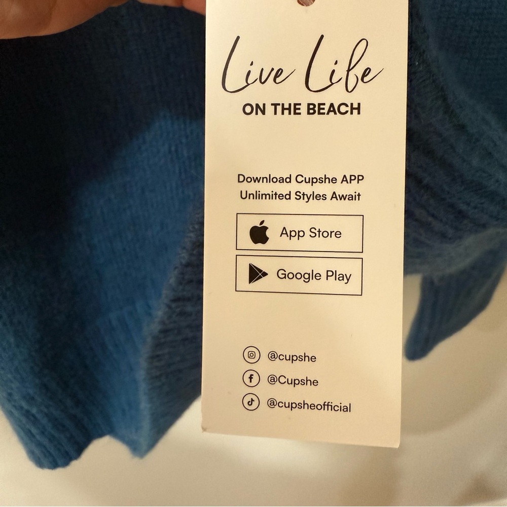 CUPSHE Blue Round Neck Perforated Long Sleeve Sweater - Picture 10 of 10
